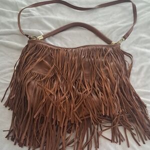 Fringe Brown Leather Shoulder Bag